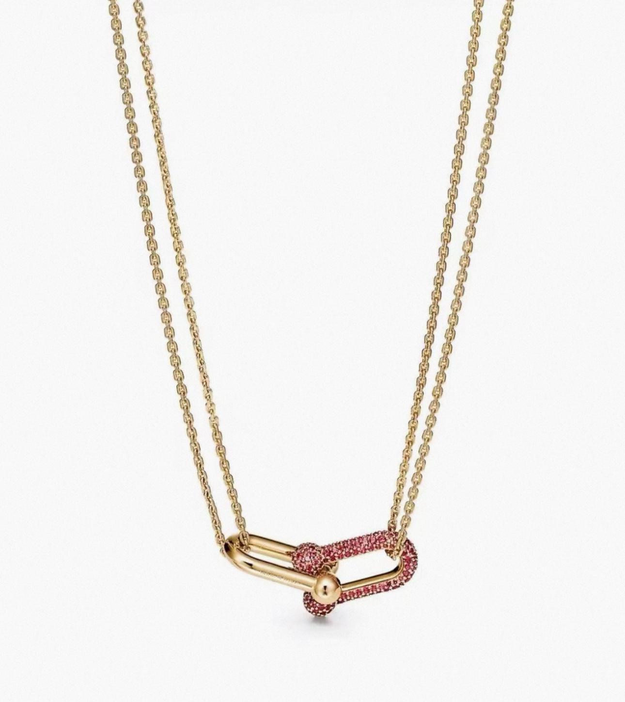 Pre-owned Tiffany & Co. Hardwear 18K Yellow Gold Large Double Chain Link Pendant Necklace with 1.44ct Rubies, 16.93" Chain, Limited Edition of 150 Worldwide