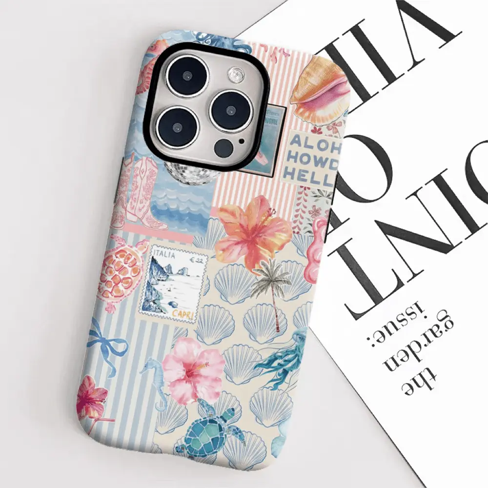 Hawaiian island mosaic pattern, durable, shock-absorbing, glossy 2-in-1 phone case, compatible with iPhone 17, 16, 15, 14, 13, 12, 11, X, Samsung and other models. Makes a great holiday gift for friends or family.