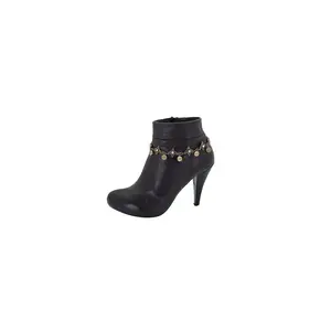 Women Western Fashion Jewelry Antique Gold Metal Boot Chain Anklet Shoe HAPPY Charms with Silver Rhinestones One Size 10-15"