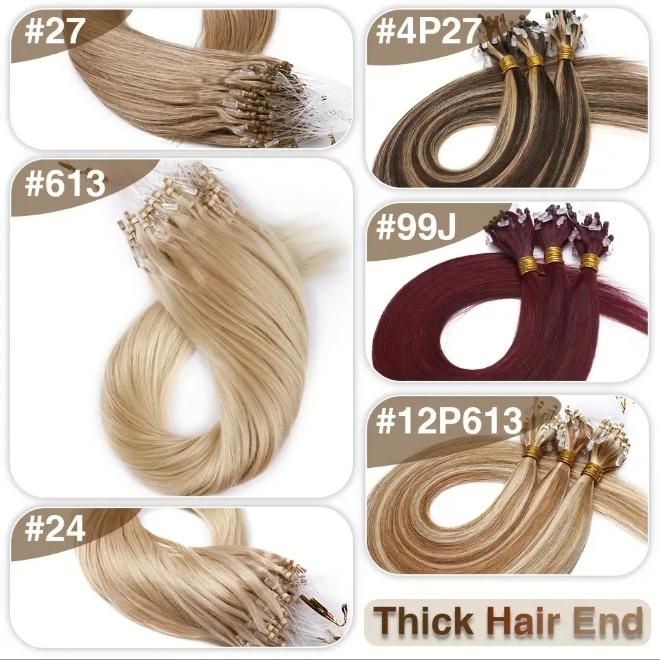 50Pcs Micro Loop Human Hair Extensions, 1g/Strand 50g Total, 100% Remy Hair, Natural Black #1 with Blonde Highlights, 12-28 Inches Straight Smooth, Seamless Beads for Protective Styling