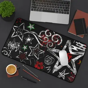 Grunge Star Mousepad, Dark Aesthetic Desk Mat, Gothic Gamer Mouse Pad, Emo Grunge Accessories, Black Red Desk Decor