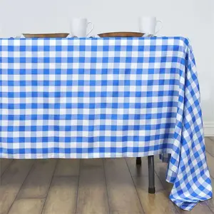 Polyester Rectangle Tablecloth 60"x126" White/Blue Checkered Buffalo Plaid Table Cover