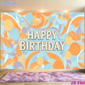 2D Flat Banner 1pc, Party Banners Banner, Polyester Backdrop Orange Abstract Wave Happy Birthday Modern Aesthetic, for Party Decor Club, Garden, Room, Farm, Home, No Electricity, Easy to Hang Gift for Wedding,