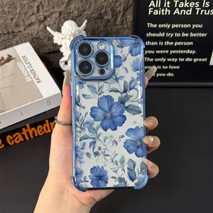 Blue Bloom Whisper for Phone Case for iPhone 17/16 Pro Max 15 Pro 14 13 12 11 XR XS SE Mini Elegant White Floral Soft TPU Shockproof Protective Cover Gift