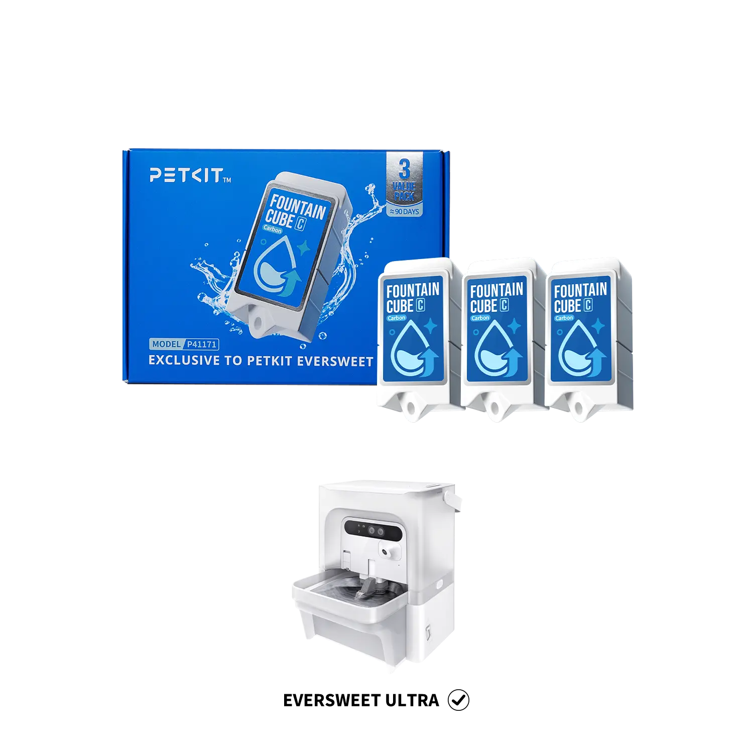 PETKIT Fountain Cube C for Eversweet Ultra Cat Water Fountain | Replacement for 169fl oz/5L Automatic Pet Fountain, 3 PCS