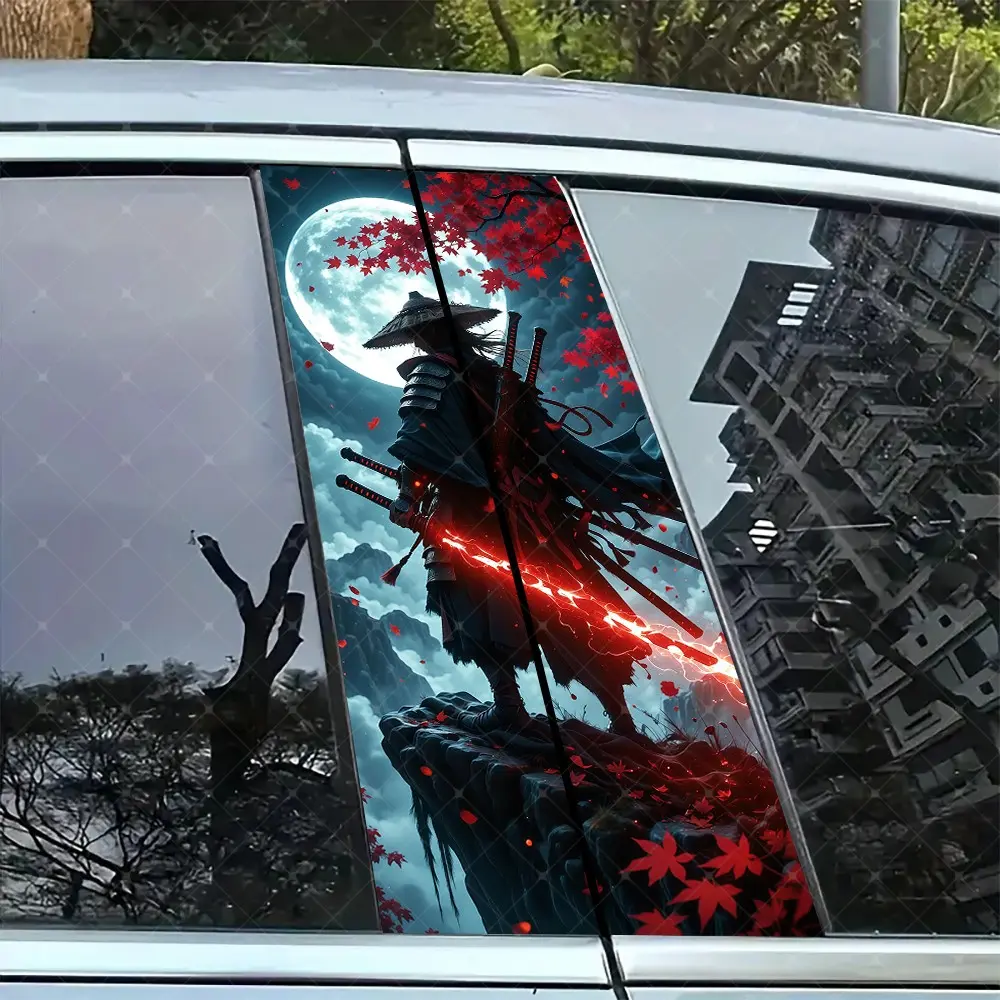 2pc Samurai Maple Leaf Vinyl Sticker, Car Decals, Car Decorative Sticker, Vehicle Exterior Decoration, Universal Car Sticker, Car B Pillar Protection Decal, Easy Peel & Stick, Sunproof Waterproof Scratch Resistant, Automotive Decals