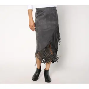 American West by Carolyn Pollack Faux Suede Knit Fringe Skirt