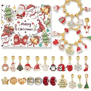 2025 Golden Christmas Countdown Calendar Bead Set - Advent Tree Bracelet Gift Set with Alloy Jewelry