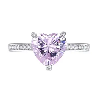[Venus Jewelry] Lab Created Gemstone Heart Shape Cutting Design Solid Silver 925 Ring