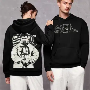 Vintage Street Portrait Graphic Hoodie – Unisex Black Pullover Sweatshirt