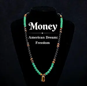 Money Attraction Necklace With GreenAventurine & Tiger Eye Pendant Healing Crystal Stone ，Anniversary, Vacation &Theme Parties Jewelry Charms Abundance Crystal bracelet，Long Chain，Sweater chain，Ideal Gift Jewelry for Men and Women Necklacke