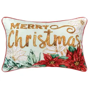 C&F Home 14" x 22" Merry Christmas Poinsettia T hrow Pillow