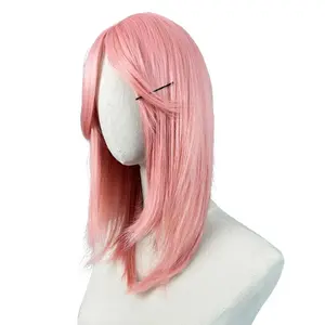 Lotfon Women's non adhesive synthetic wig, pink medium to long straight hair without bangs, adjustable head circumference, comfortable fit, lightweight and breathable, natural and realistic, instantly gives you a cool hairstyle