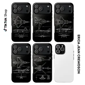 Military Aircraft Blueprint Style Phone Case for iPhone & Samsung | F-22, F-35, AH-1Z, F-14 Designs | Tech & Aviation Style