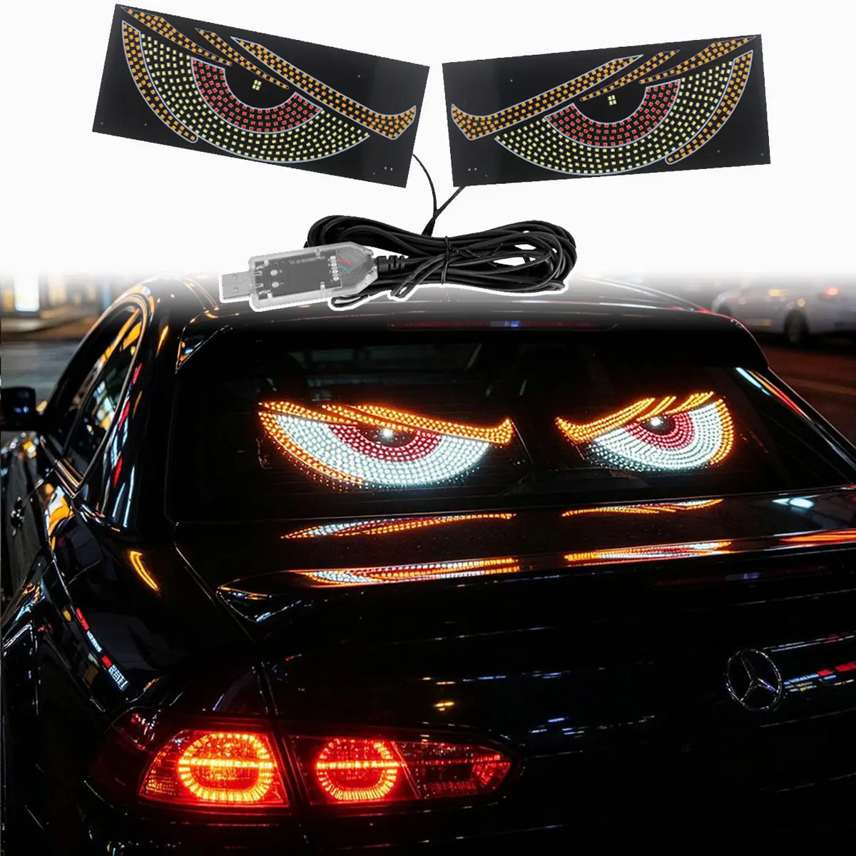 Universal Car Devil Eyes LED Decor Light Panel, Evil Eye Glowing LED Display Board For Car Rear Windshield, USB Plug Auto Modified Styling Light, Cool Car Truck Exterior Decor Accessory
