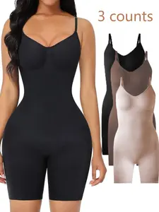 3 Pack Women's Control Slip Shapers Full Body Shapewear Bodysuits Seamless Thigh Slimmer One Piece Jumpsui