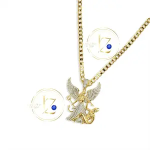 COD#2038  San Miguel Pendant and Cuban Chain 5 MM Wide Gold-Tone Necklace with Detailed Charm