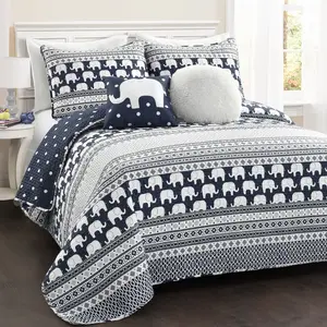 Lush Decor Twin/Full/Queen Elephant Stripe Quilt 4 or 5 Pieces Reversible Bedding Set
