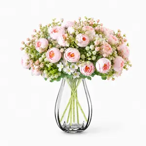 6pcs Artificial Flower Bouquet, Wedding Handheld Flowers, Photo Props, Home Decor, Indoor Outdoor Decoration, No Pot Included