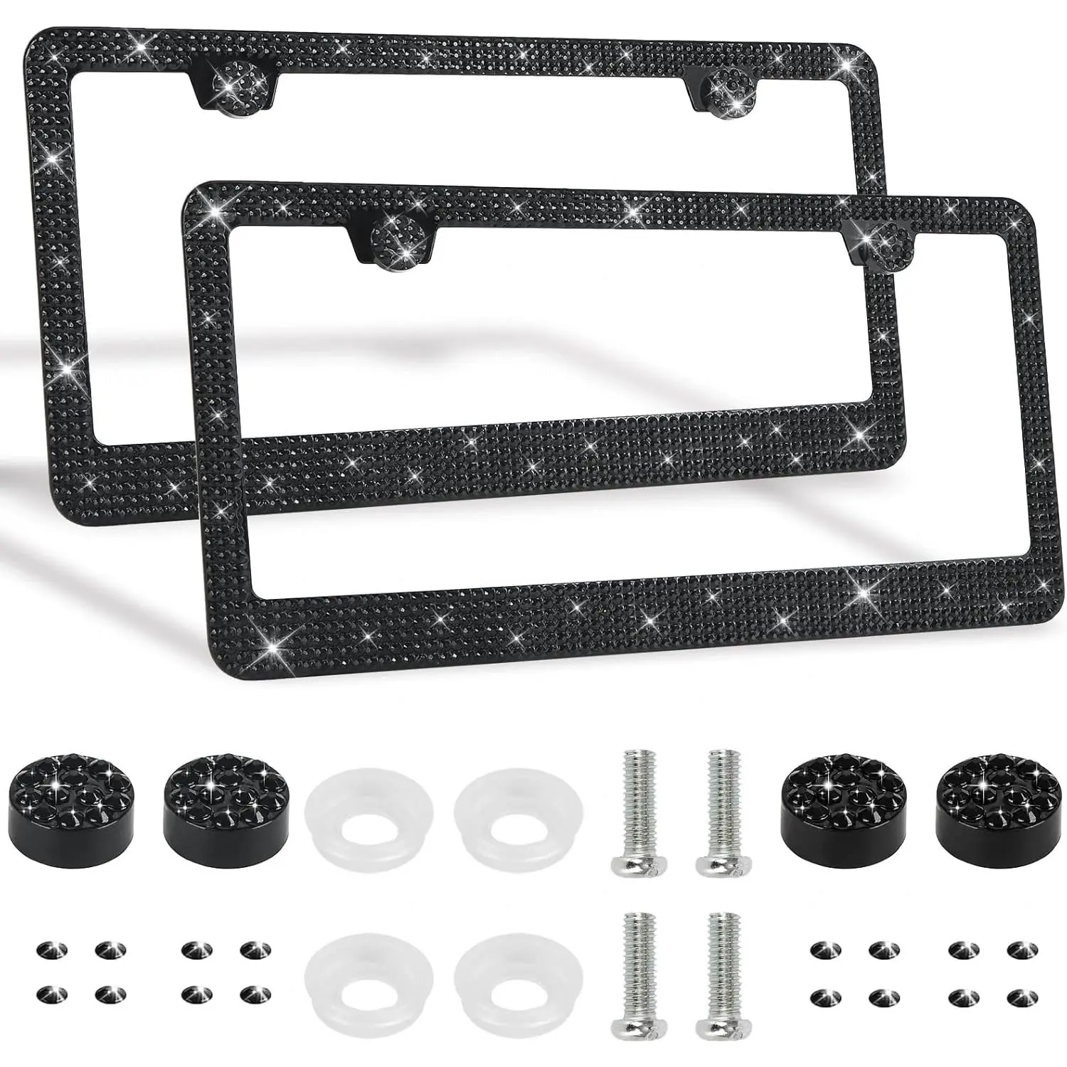 2 Pack Bling License Plate Frames  Sparkly License Plate Frame for Women Durable Black Bling  Accessories