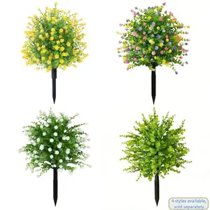 1Pc Artificial Topiary Ball Plants with Stake, 4 Styles/Colors Available Sold Separately, Faux UV Resistant Flower Topiary Trees for Outdoor Garden Porch Patio, Home Front Door Yard Decor, Plastic Floral Plant, Artificial Potted Plant