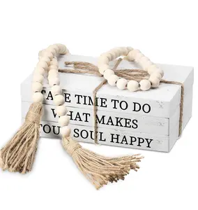 3 Pcs Decorative Books for Home Decor White Faux Books Decoration Farmhouse Stacked Display Books with Wood Bead Tassels for Coffee Tables, 58 Inch (Take Time to do, What Makes, Your Soul Happy)