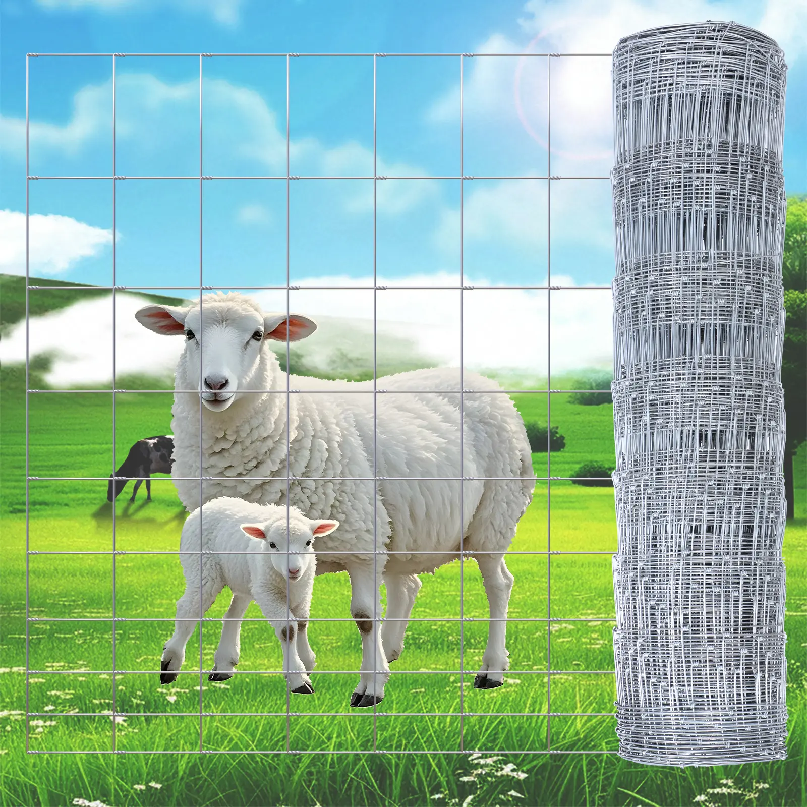 14 Gauge Heavy Duty Woven Wire Farm Fence - Close Mesh Steel Wire Animal Barrier for Cattle, Pigs, Sheep, Horses | Rust Proof Deer Fencing & Livestock Protection for Small Farm