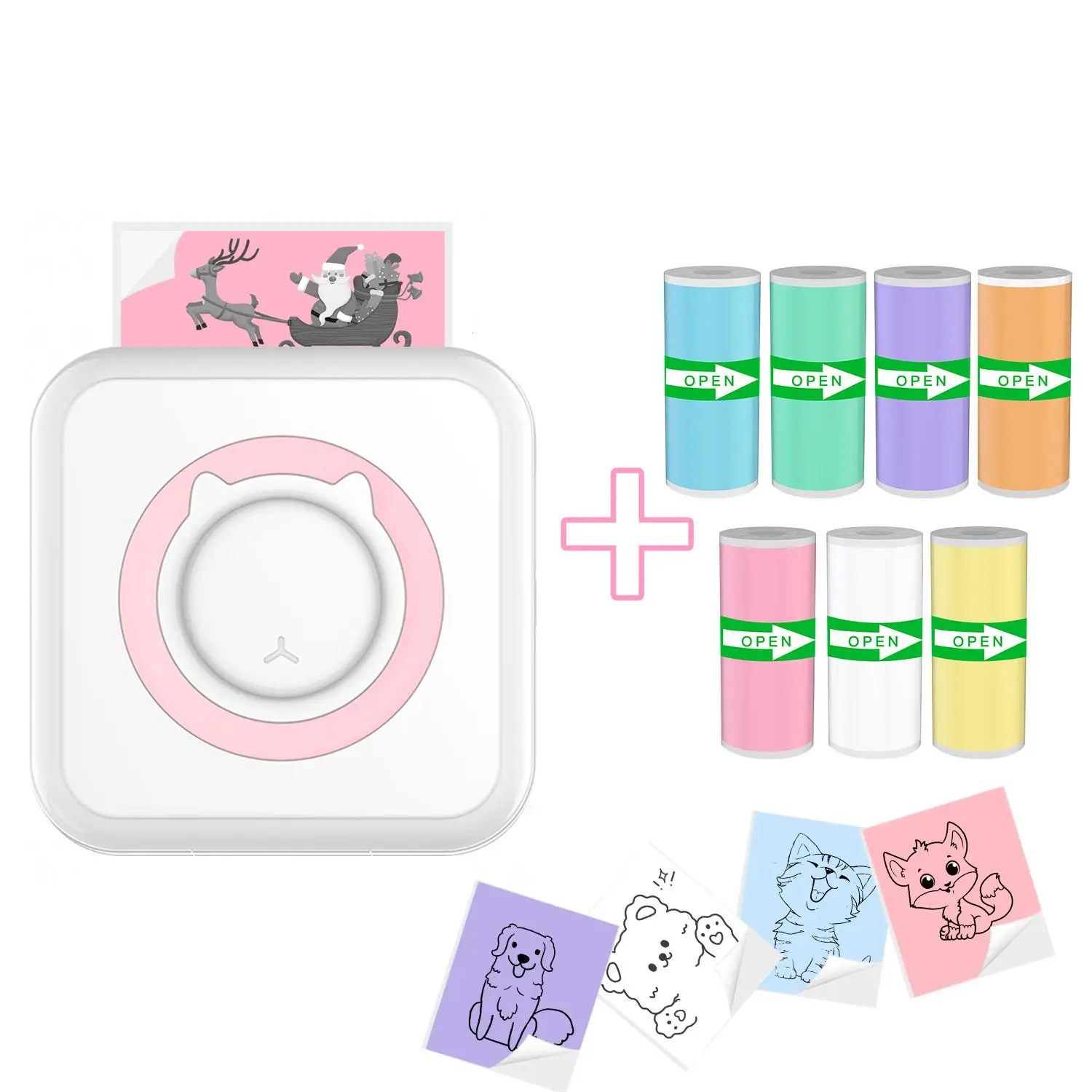 Portable Mini Printer with 7 Rolls Colorful Self Adhesive Paper, 1 Set USB Rechargeable Wireless Thermal Printer, Portable Mini Printer for Diary, Gif