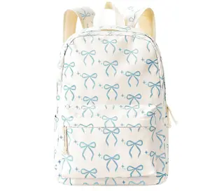 JeVenis Aesthetic Backpack for Women Blue Bow Backpack Cute Bows Bookbag for College Travel Office Work Coquette Bow Bookbags