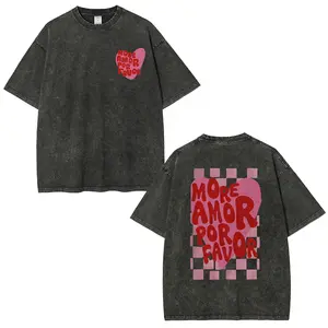 [Double-Sided Printing] Women'S Spring And Summer Retro Style Love Heart Checkerboard MORE Print Casual Short-Sleeved Round Neck Women'S T-Shirt