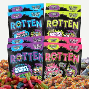 Rotten 8pk Gummy Worms & Gummy Cruncheez Sour & Original Sweet Candy Snacks 1.8 oz Bags Less Sugar No Artificial Flavors Clean Ingredients Fruit Flavored Chewy Candy - Candied