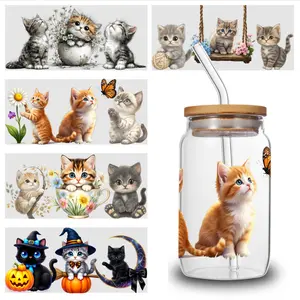 5 Sheets Cute Kittens uv dtf transfer sticker Household Mug Decoration Gift Unicorn Plastic Inspiring Words Room Decor magnetic series graffiti