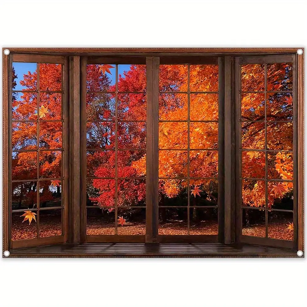Maple Leaves Forest Autumn Patterned Print Tapestry - Wall Hanging Backdrop, Backdrop Decoration, Room Art, Indoor Home Decor for Harvest Thanksgiving Party Photo Booth, Indoor Decor