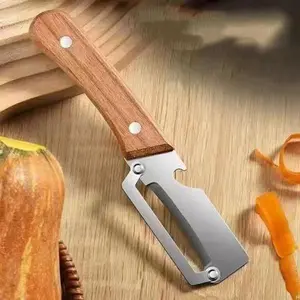 Kitchen Multi-function Stainless Steel Thickened Fruit Peeler Knife,Multifunctional Vegetable Peeler,Vegetable Peele Wood Handle,Multifunctional Peele 2 in 1,for Peeling&Opening Bottles (1pcs)