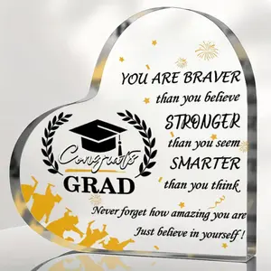 Acrylic Graduation Gift Decoration, 1 Count Heart Shaped Graduation Gift with Gift Box, Best Grad Gifts, Graduation Party Favors, Signs, Acrylic Plaque