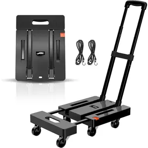 Folding Hand , 500 LB Heavy Duty Luggage Cart, Utility  Platform Cart with 6 Wheels & 2 Elastic Ropes for Luggage, Travel, Moving, Shopping, Office Use, Black