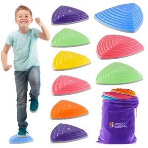 Special Supplies Stepping Stones Primary Colors 10 Piece Set Balance Board Indoor Outdoor Fun Creative Play for Kids Coordination Balance Strength Easy Storage Comes with Storage Bag