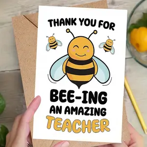 Teacher Appreciation Cards, Bee Theme Design, Heartfelt Message, Cartoon Style, Perfect for Educators, Parents, Classroom Celebrations, Stationery