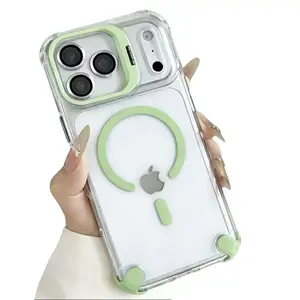 OREKROY MagSafe Clear Case for iPhone 17 Pro Max / 16 / 15 / 14 / 13 / 12, Built-in Camera Lens Protector & Kickstand Frame Holder,Military Grade Drop Protection,Slim Shockproof Anti-Yellow Clear Cover,Strong Magnetic Wireless Charging,Candy Color Design