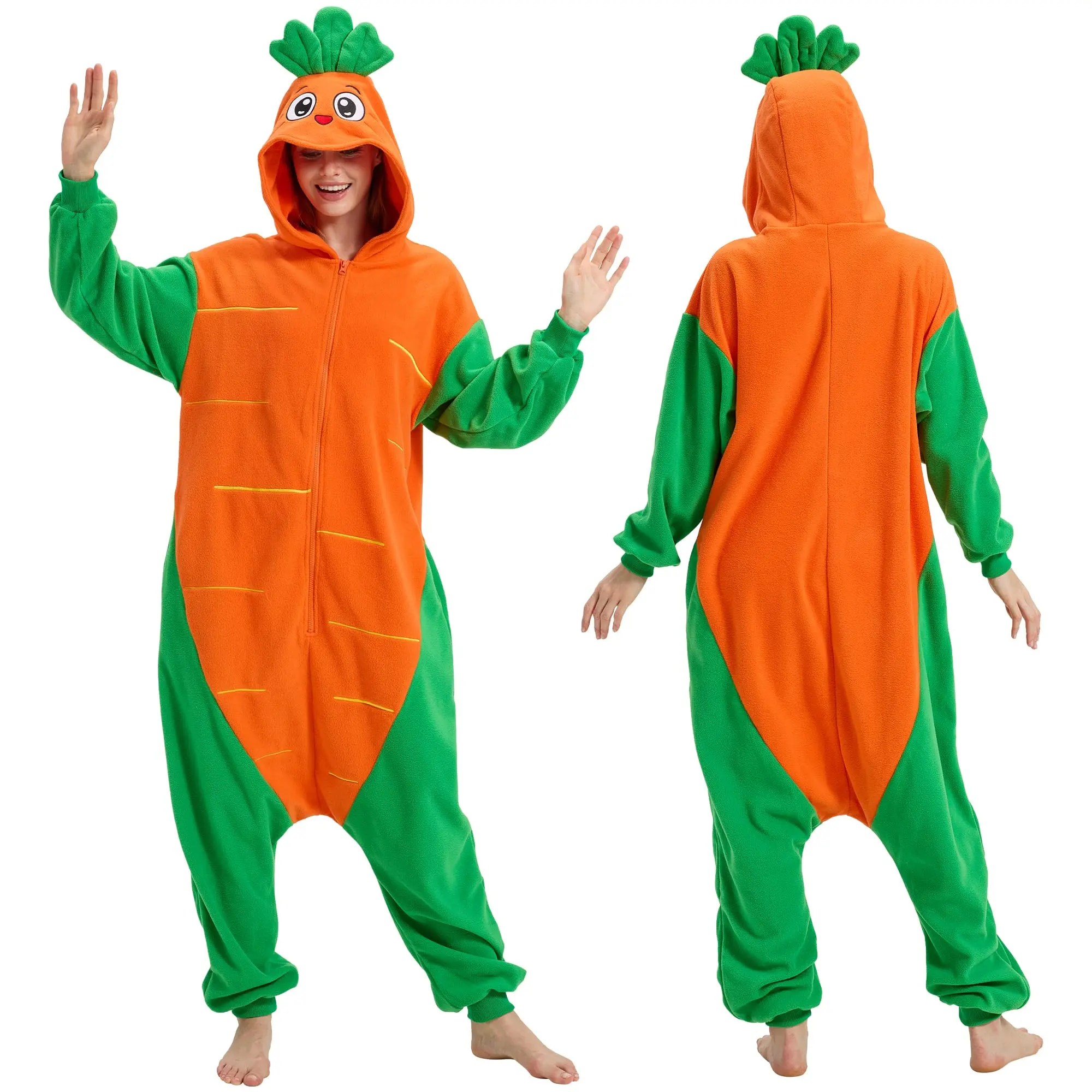 Adult Carrot Costume Onesie Pajamas, Carrots Onesie, Vegetables, Halloween, Christmas, Cosplay Loungewear Nightwear