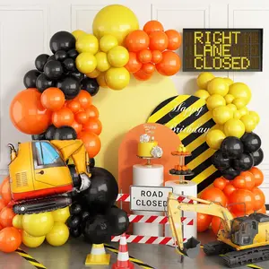 Construction Balloon Garland Kit – Orange, Yellow & Black Balloons with Truck Foil Balloon for Boys' Birthday, Quarantine, or Builder-Themed Party Decor