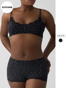 Lace Print Bra Set for Women, Sexy French Style Underwear, Half Cup Bras, Tight-Fitting, Casual All-Seasons Lingerie