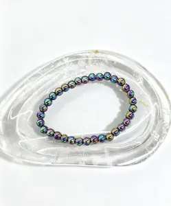 1pc Natural Plated Hematite Bracelet for Men & Women, 6mm Round Gemstone Beads, Healing Crystal Bracelet for Protection, Handmade Jewelry