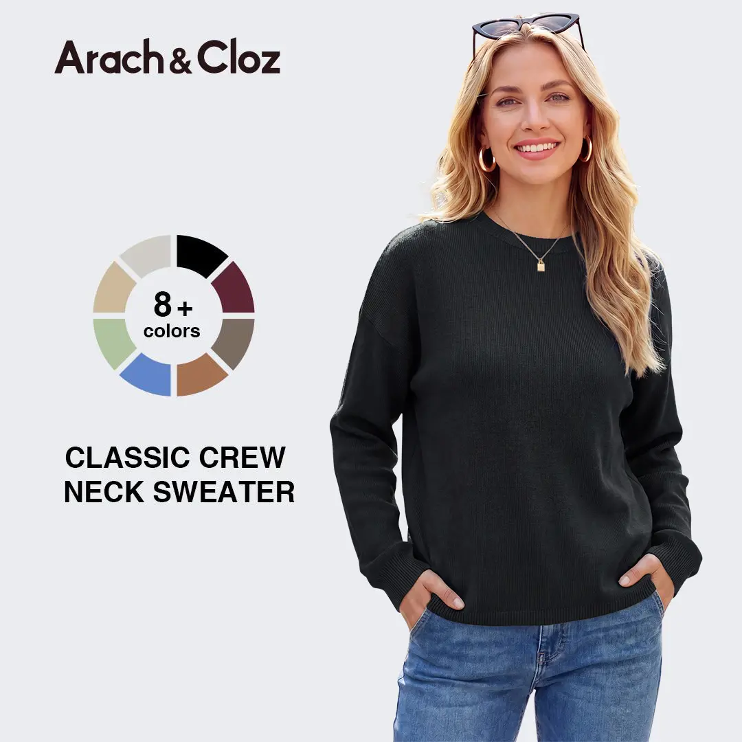 Arach&Cloz Women's Relaxed Fit Crew Neck Spring Sweater Tops 2026