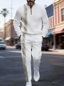 Men's Trendy 2-Piece Tracksuit Gold Greek Key Side Stripe