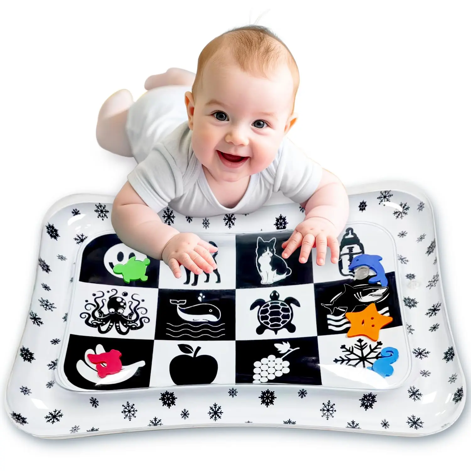 Tummy Time Water Mat for Babies, Black and White Montessori Infant Play Mat | High-contrast design for early visual engagement,portable newborn activity mat for nursery play