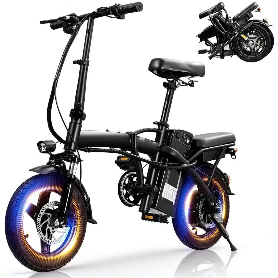 14" Portable Folding Electric Bike for Adults - 560W Motor, 48V 10.4Ah Battery, 15-24MPH Pedal Assist, Dual Disc Brakes, Commuter City E-Bike with Basket, Portable Folding Bikes