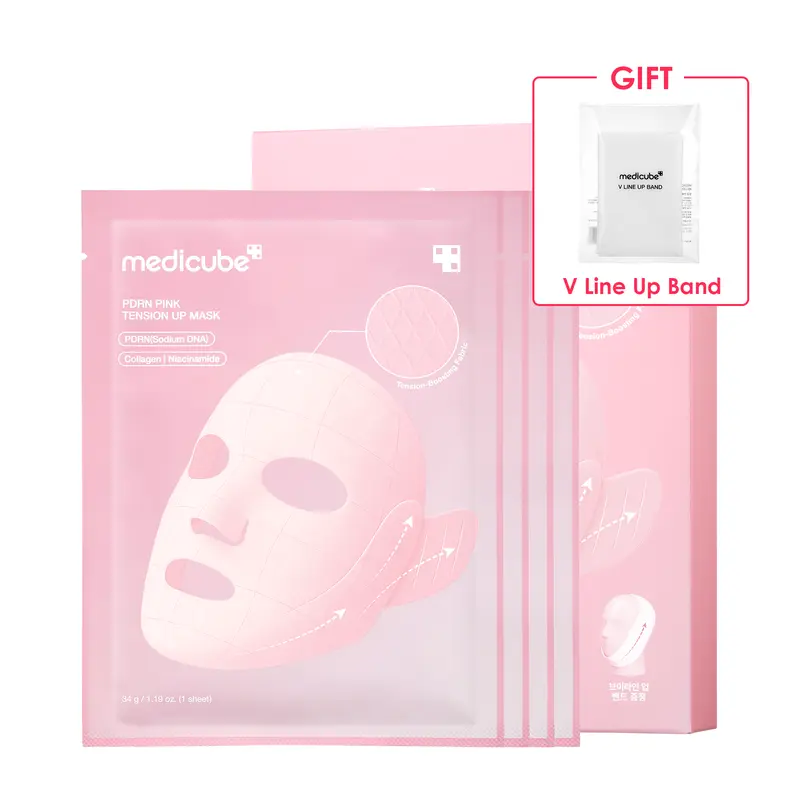 [medicube] PDRN Pink Firming Care Mask | 3-Step Firming Care Mask with Ear Hooks for De-Puffing & Contoured Skin | 99% Salmon PDRN, NAD, Caffeine | K-Beauty, Korean Skincare V-Line Tightening Mask
