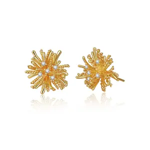 TEWIKY gold dandelion stud earrings (sterling silver posts: engraved S925), suitable as a gift and for wearing on various occasions