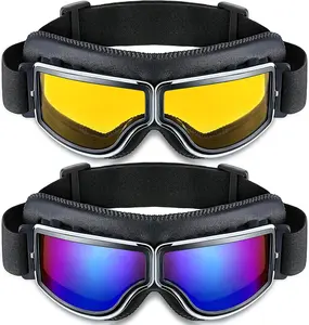 2 Pieces Motorcycle Goggles Vintage Pilot Style Cruiser Scooter Goggle ATV Anti-Scratch Dustproof Windproof